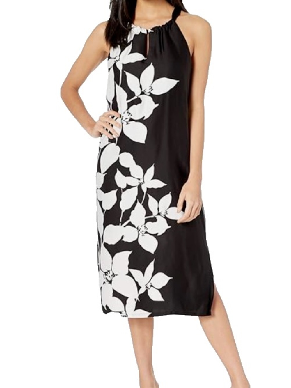 Trina Turk Black and White Floral Halter Midi Dress